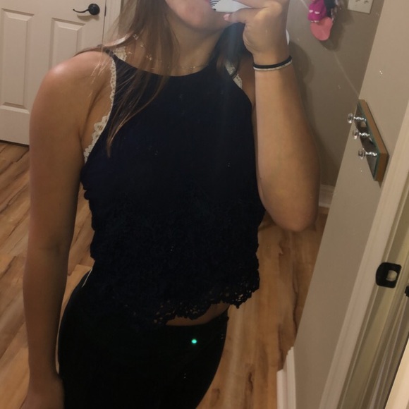 Spaghetti Strap Crop Top with Lace Detail - Picture 1 of 3